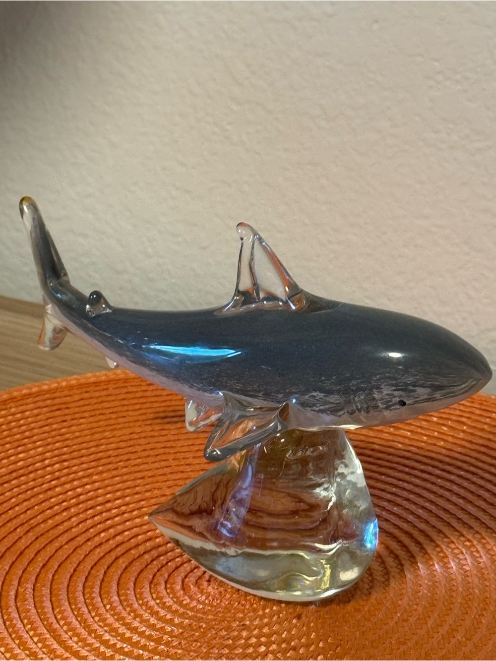 Dynasty Gallery Large Glass Shark Figurine in Smoky Gray/ White